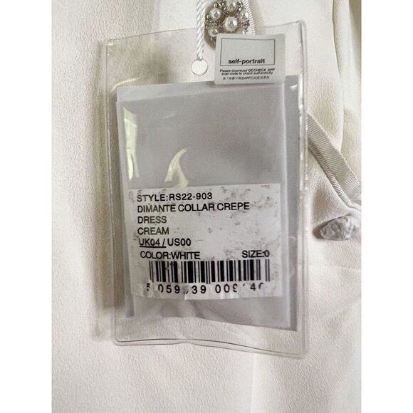 Self-Portrait Diamante Collar Mini Dress White‎ Heavy Double Crepe Size 0 Bridal - Picture 11 of 16